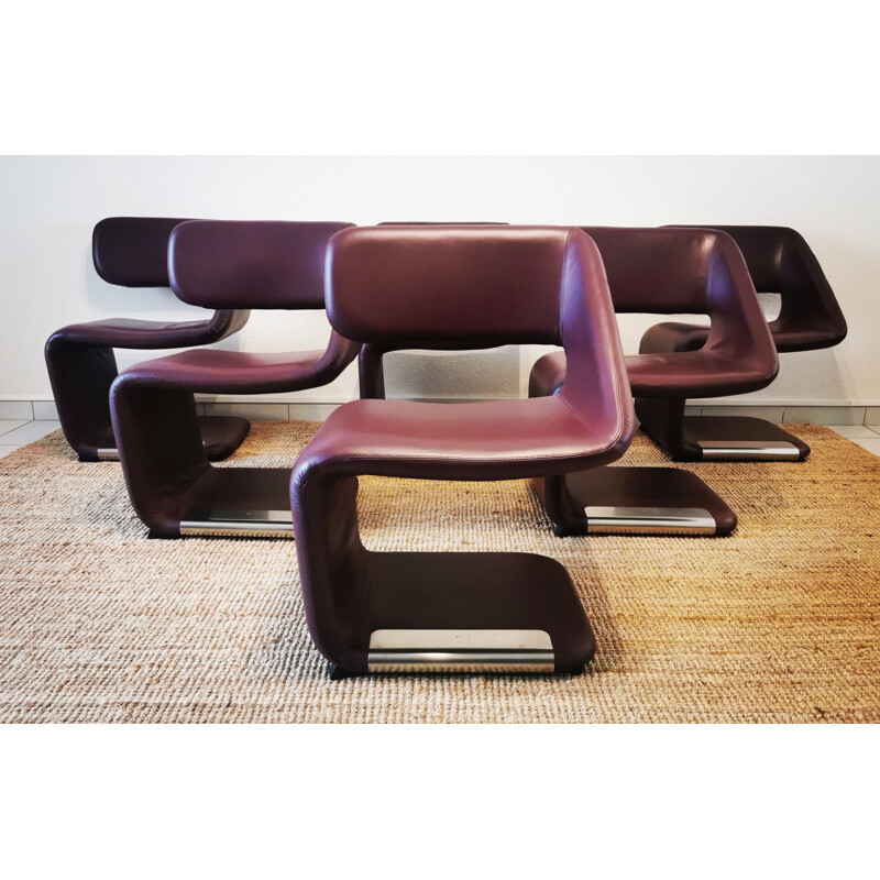 Conjunto de 6 cadeiras de couro vintage "Little Sister" de Roberto Lazzeroni para Ipe Cavalli, Itália 1996