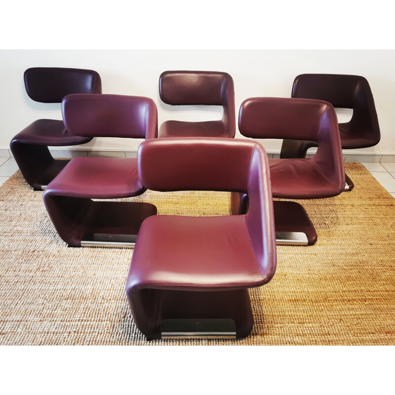 Set of 6 vintage leather chairs "Little Sister" by Roberto Lazzeroni for Ipe Cavalli, Italy 1996