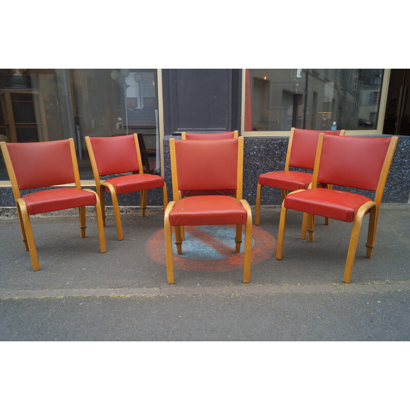 Set of 6 vintage Bowwod chairs by Steiner, 1950