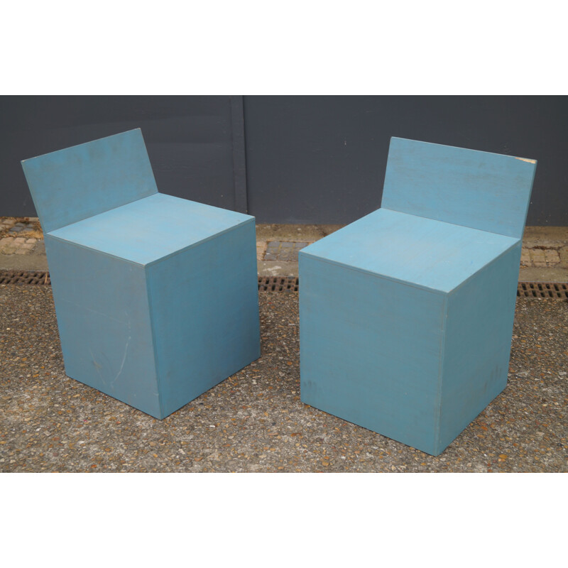 Paar vintage blauwe fauteuils, 1980