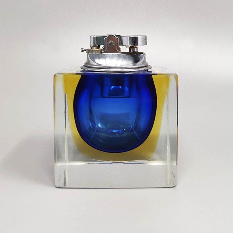 Vintage blauwe tafellamp in Sommerso glas uit Murano door Flavio Poli voor Seguso, Italië 1960