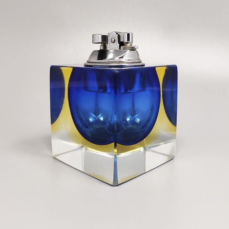 Lampada da tavolo vintage blu in vetro Sommerso di Murano di Flavio Poli per Seguso, Italia 1960
