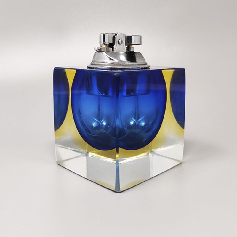 Vintage blue lamp in Murano Sommerso glass by Flavio Poli for Seguso, Italy 1960s