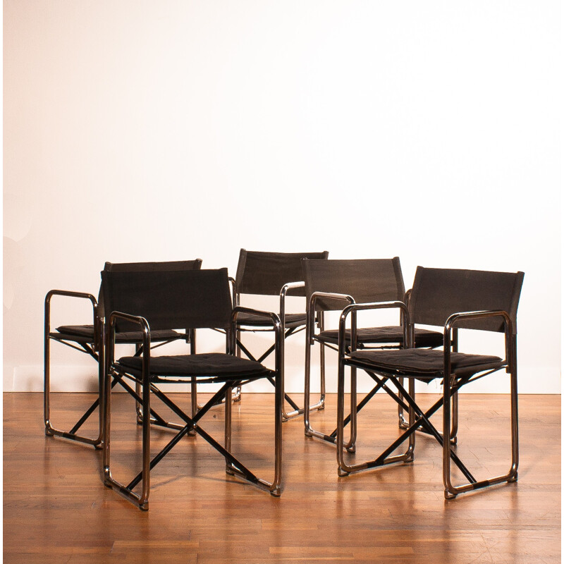 Set of 5 Swedish Lammhults folding chairs in chromed steel, Börge LINDAU & Bo LINDEKRANTZ - 1970s