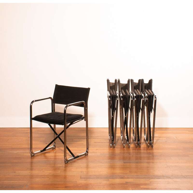 Set of 5 Swedish Lammhults folding chairs in chromed steel, Börge LINDAU & Bo LINDEKRANTZ - 1970s