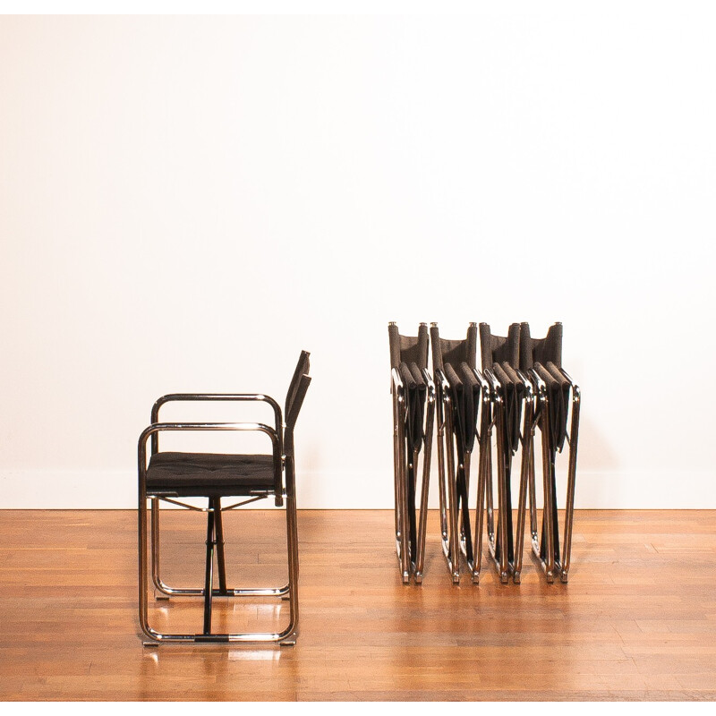 Set of 5 Swedish Lammhults folding chairs in chromed steel, Börge LINDAU & Bo LINDEKRANTZ - 1970s