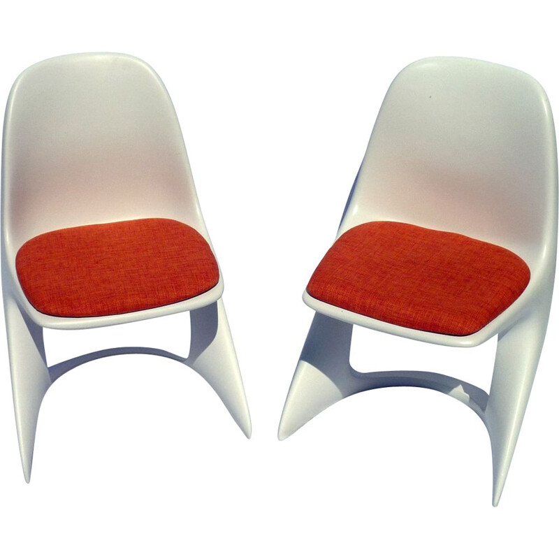 Vintage white and orange Casala chair by Alexander Begge, 1975