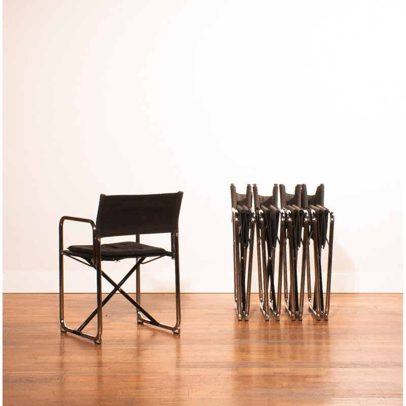 Set of 5 Swedish Lammhults folding chairs in chromed steel, Börge LINDAU & Bo LINDEKRANTZ - 1970s