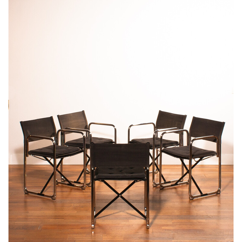 Set of 5 Swedish Lammhults folding chairs in chromed steel, Börge LINDAU & Bo LINDEKRANTZ - 1970s