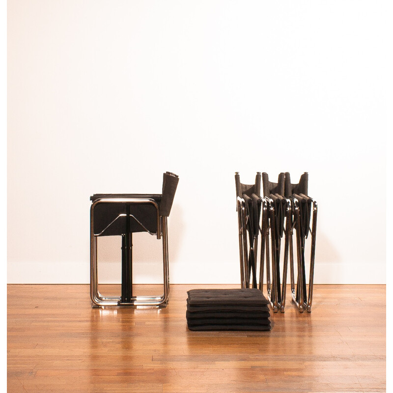 Set of 5 Swedish Lammhults folding chairs in chromed steel, Börge LINDAU & Bo LINDEKRANTZ - 1970s