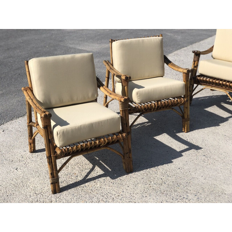 Vintage bamboo and fabric living room set, Italy 1960