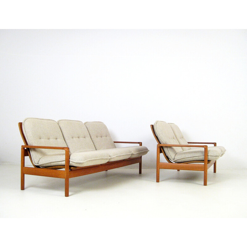 Scandinavian sofa set in teak and wool - 1960s