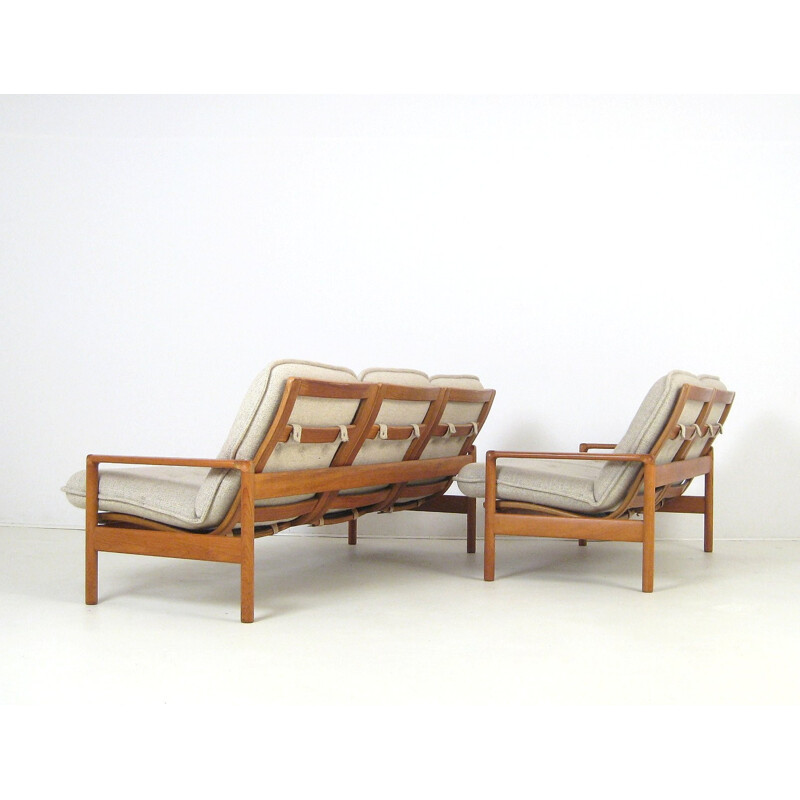 Scandinavian sofa set in teak and wool - 1960s