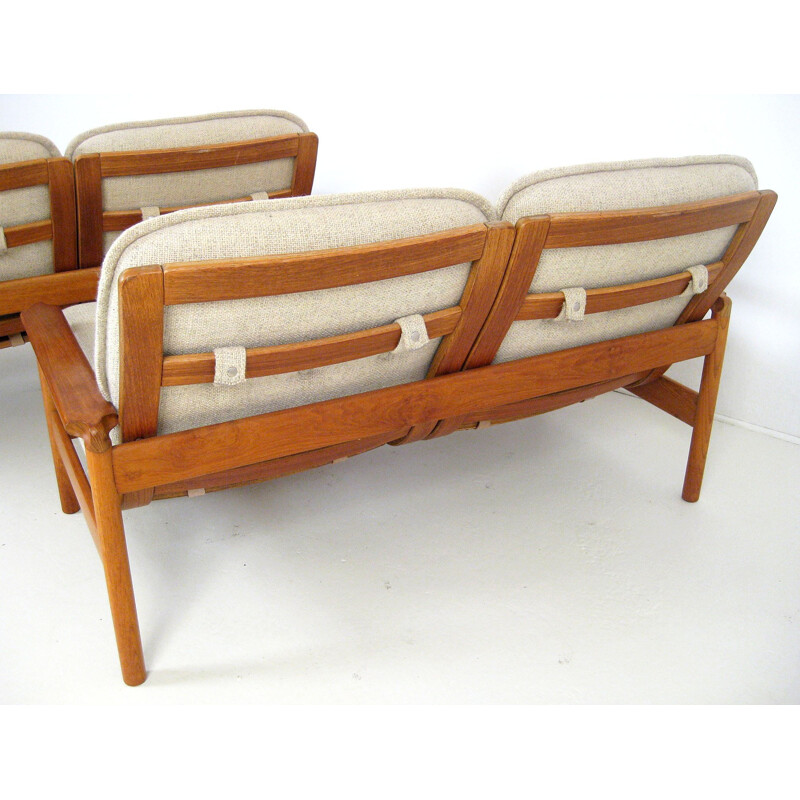 Scandinavian sofa set in teak and wool - 1960s