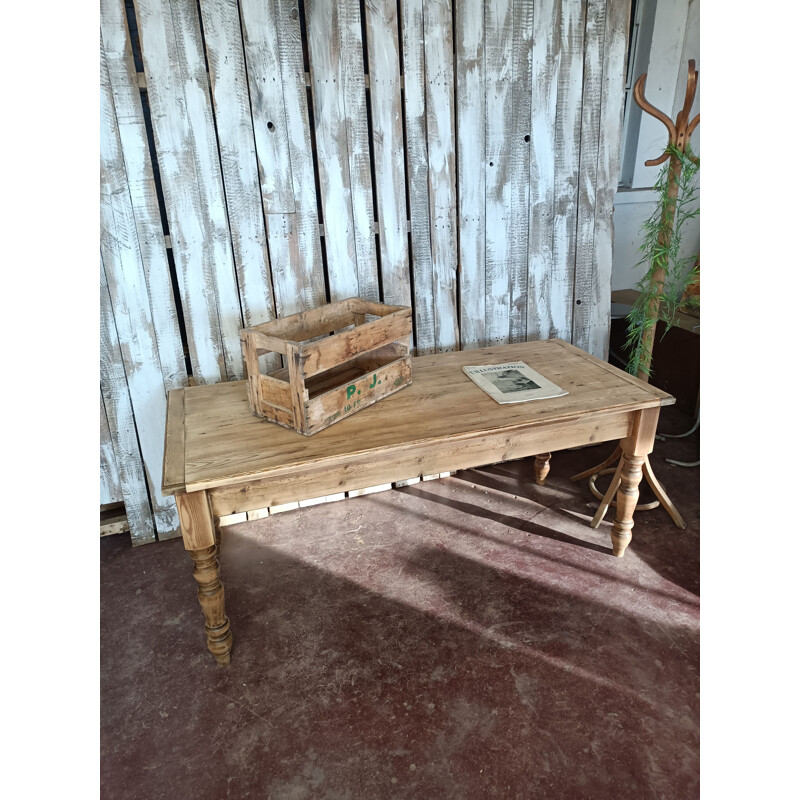 Table de ferme vintage en pin massif