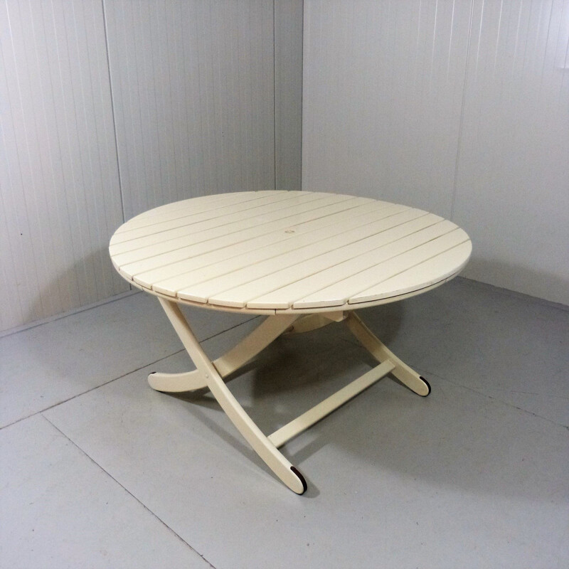 Vintage ronde houten tuintafel van Herlag, Duitsland 1960-1970