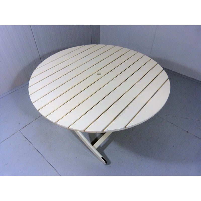 Vintage ronde houten tuintafel van Herlag, Duitsland 1960-1970