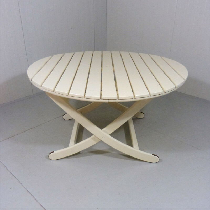 Vintage ronde houten tuintafel van Herlag, Duitsland 1960-1970