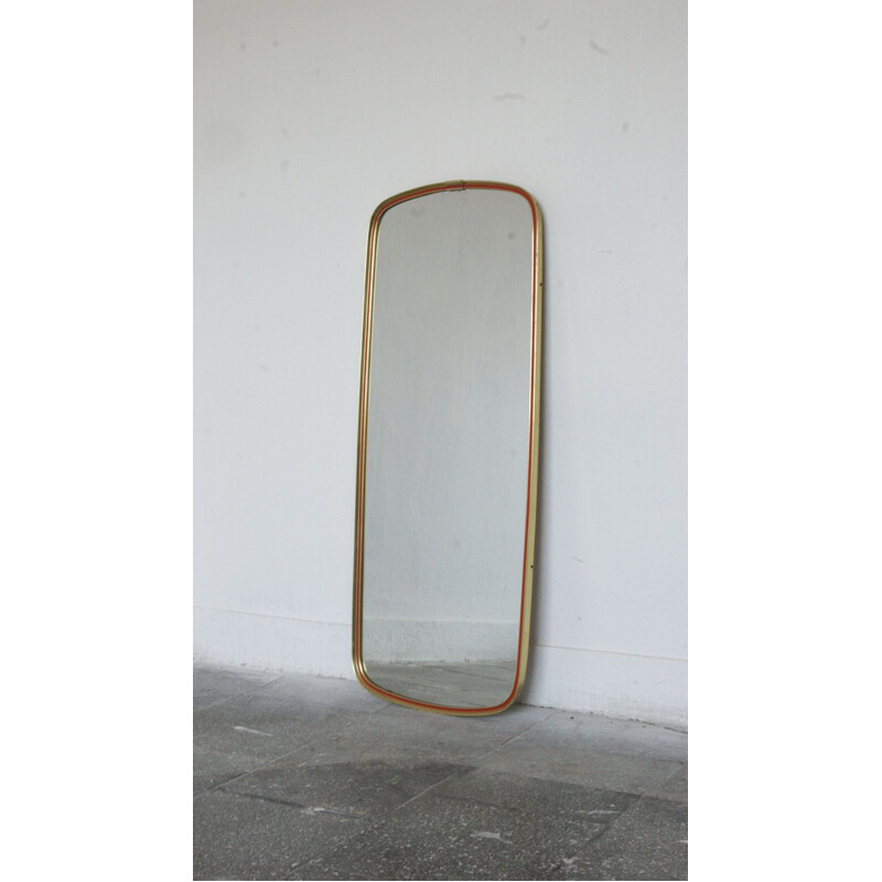 Mid-century gold & red mirror, 1960s