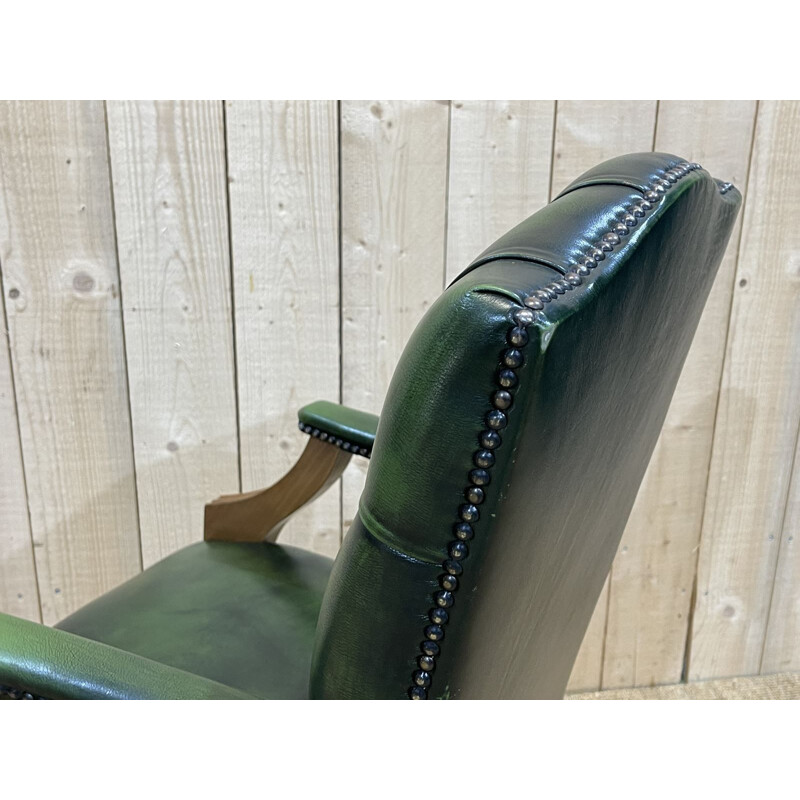 Vintage English Chesterfield office chair in green leather, 1980