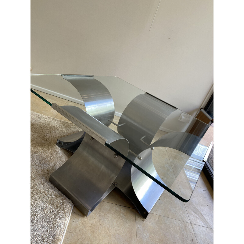 Vintage chrome and glass coffee table by François Monnet for Kappa, 1970