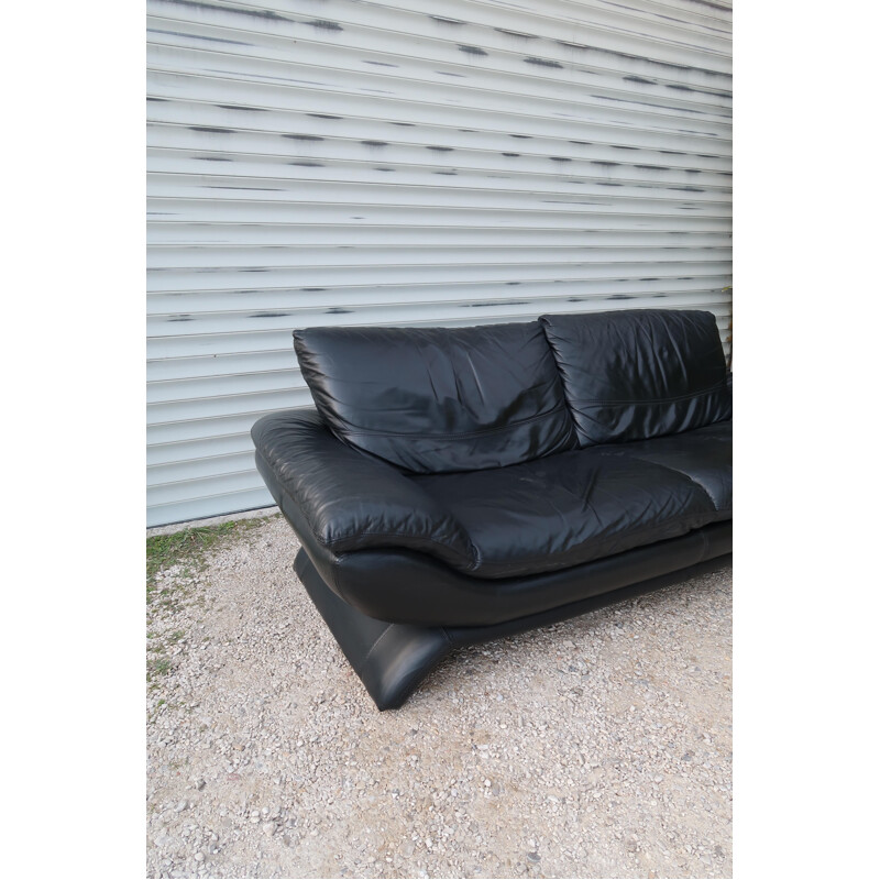 Vintage-Ledersofa und ein Sessel von Chateau d'Ax