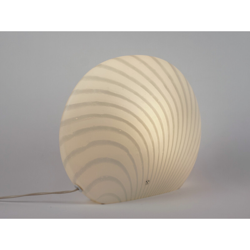 Mid century white striped glass Peill & Putzler table lamp - 1970s