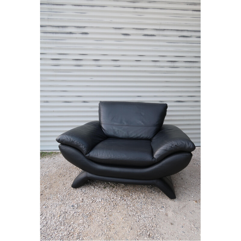 Vintage lederen bank en fauteuil van Chateau d'Ax