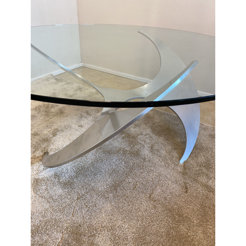 Vintage coffee table in stainless steel and glass by Knut Hesterberg for Ronald Schmitt, 1964