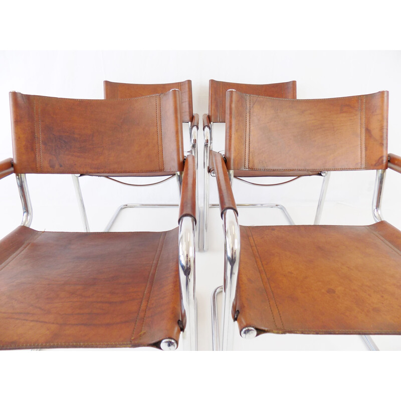 Set of 4 vintage Mg5 leather cantilever chairs by Matteo Grassi