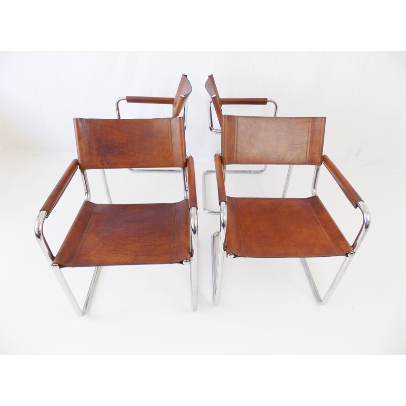 Set of 4 vintage Mg5 leather cantilever chairs by Matteo Grassi