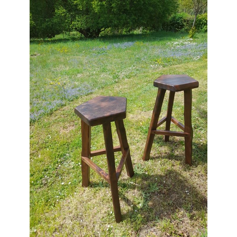 Pair of vintage brutalist high stools by Aranjou, 1970