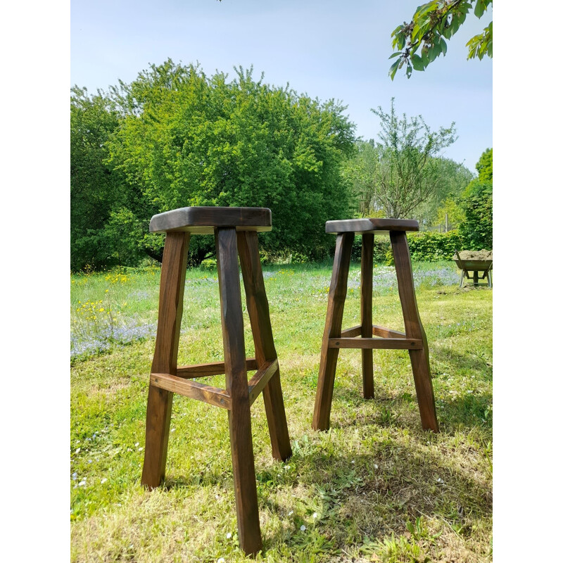 Pair of vintage brutalist high stools by Aranjou, 1970