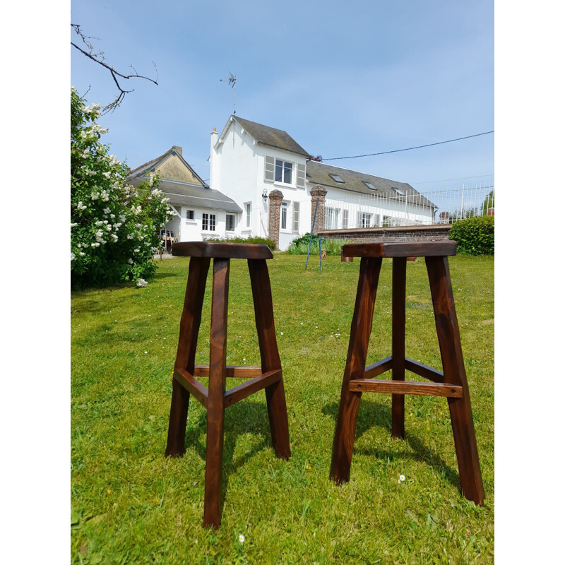 Pair of vintage brutalist high stools by Aranjou, 1970