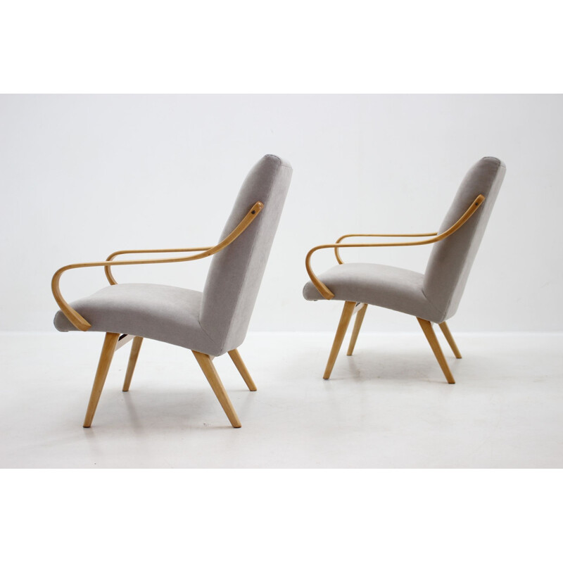 Pair of vintage beechwood armchairs by Jaroslav Smidek for Ton, Czechoslovakia 1960