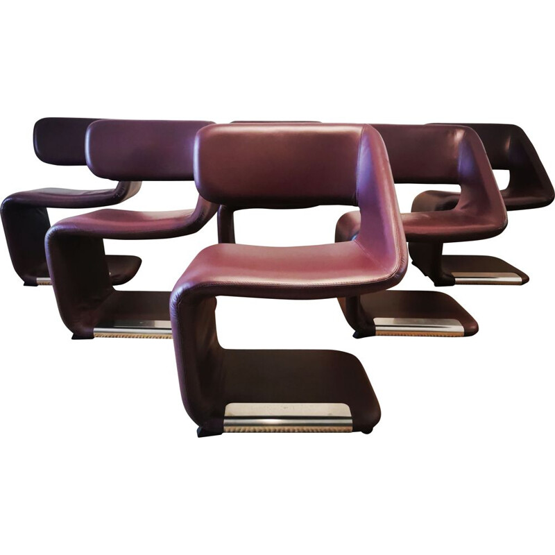 Set of 6 vintage leather chairs "Little Sister" by Roberto Lazzeroni for Ipe Cavalli, Italy 1996