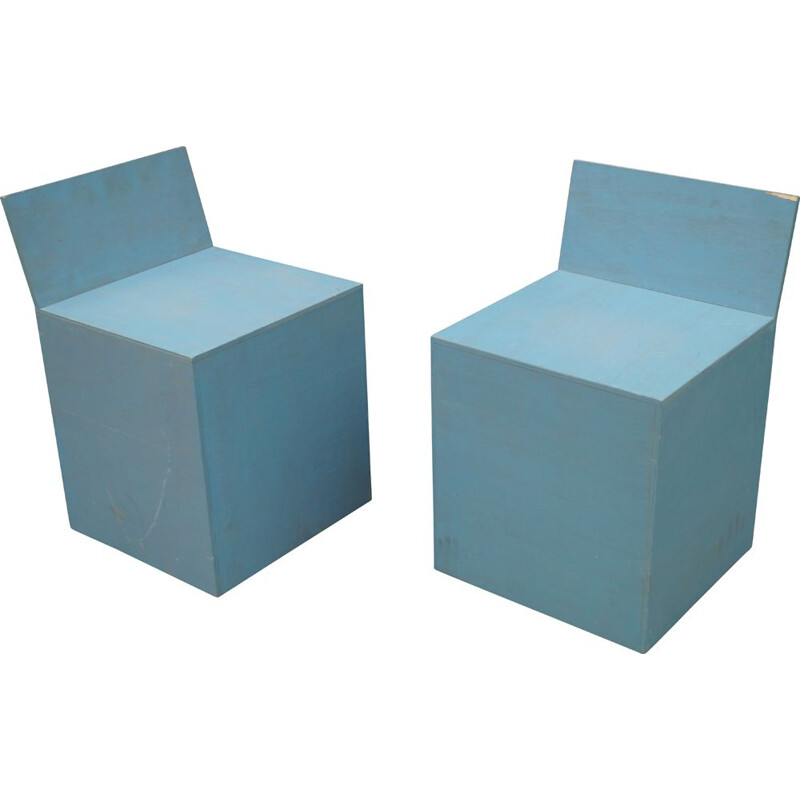 Paar vintage blauwe fauteuils, 1980