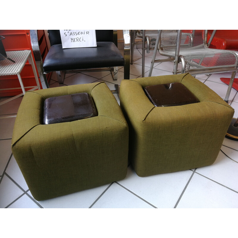 Pair of vintage night stands in foam and fabric, 1970