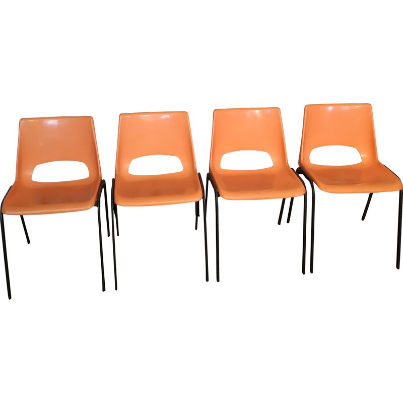Lot de 4 chaises vintage orange par Robin, 1970
