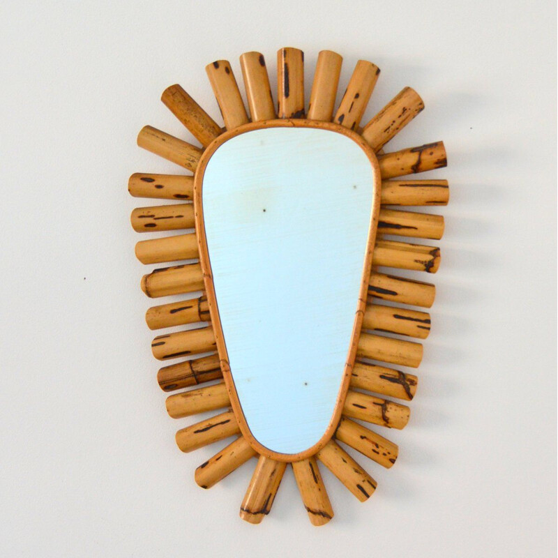 Vintage free form bamboo mirror, 1960