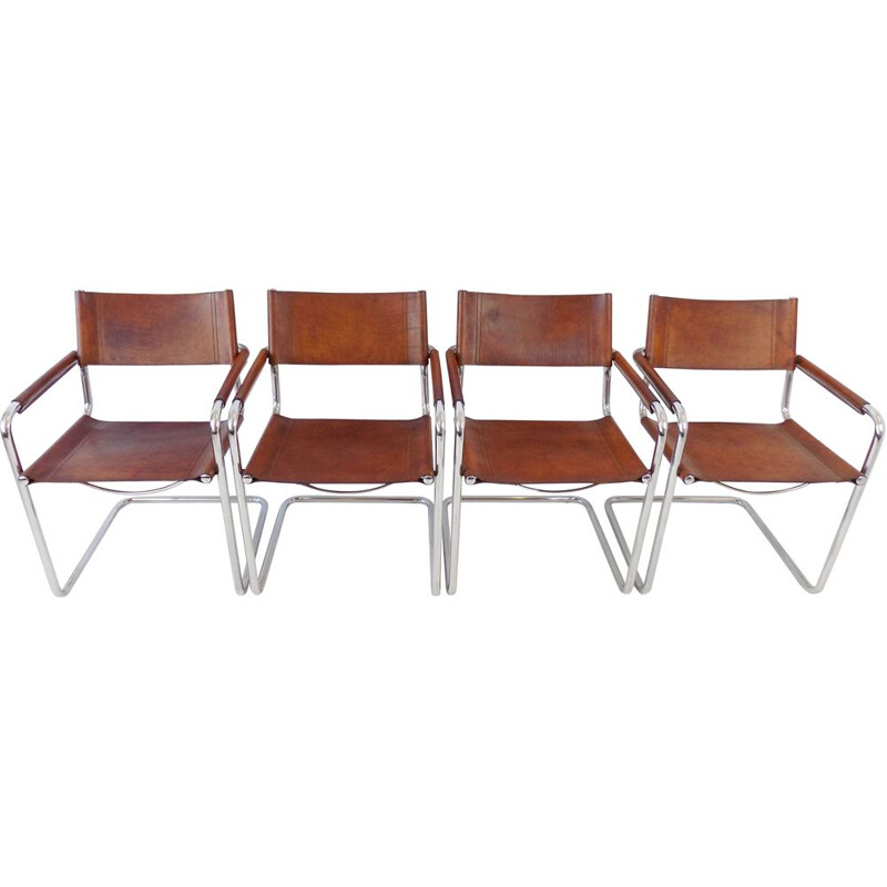 Set of 4 vintage Mg5 leather cantilever chairs by Matteo Grassi