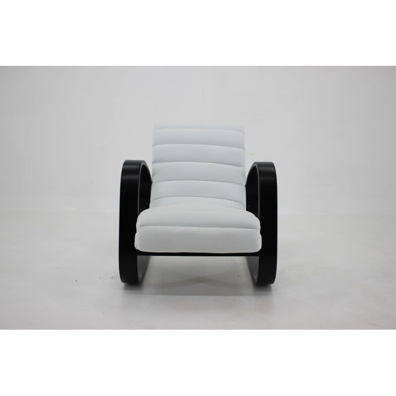 Vintage armchair in white leather by Miroslav Navratil, 1930s