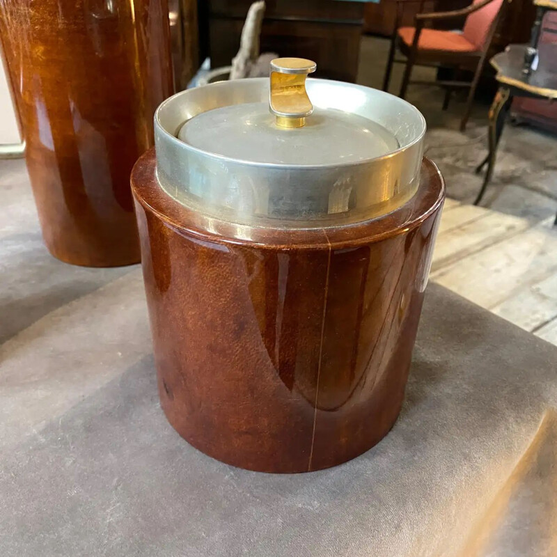 Mid-century goatskin and brass cocktail set by Aldo Tura, 1960s