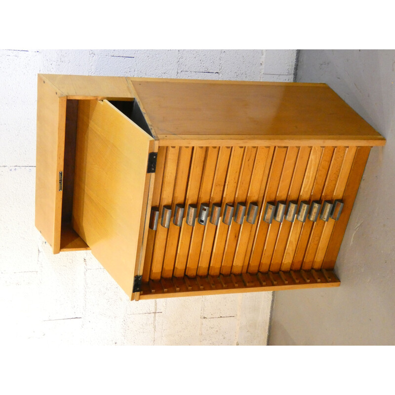 16 drawer vintage indus cabinet in beech and zinc from Typographe, 1950