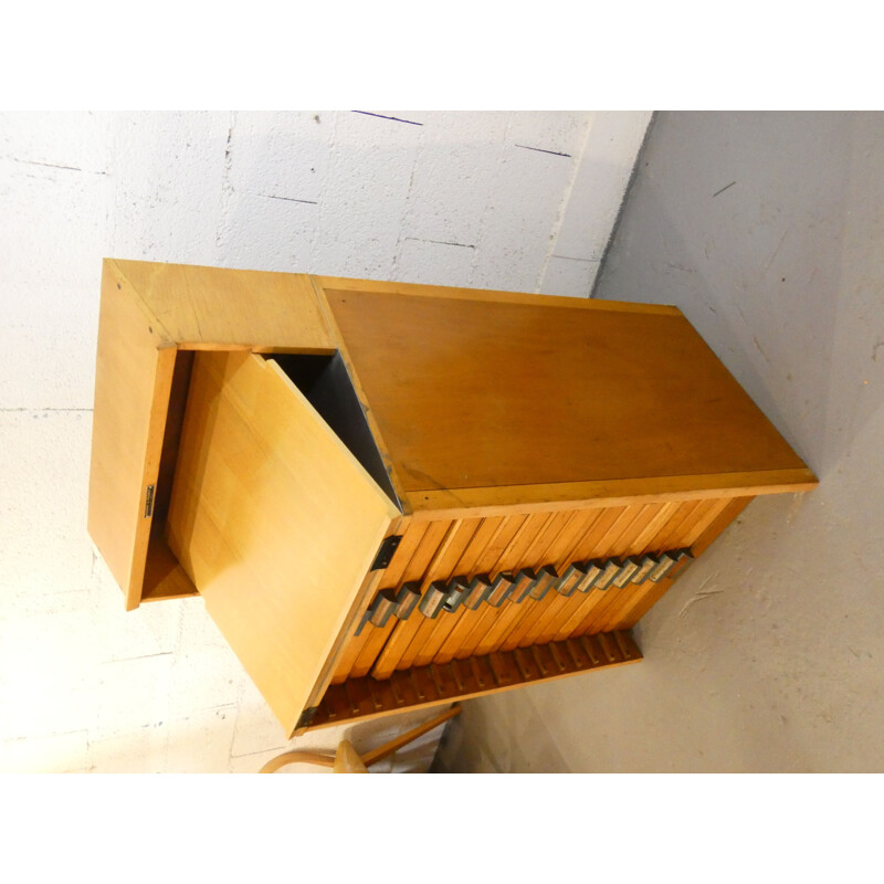 16 drawer vintage indus cabinet in beech and zinc from Typographe, 1950