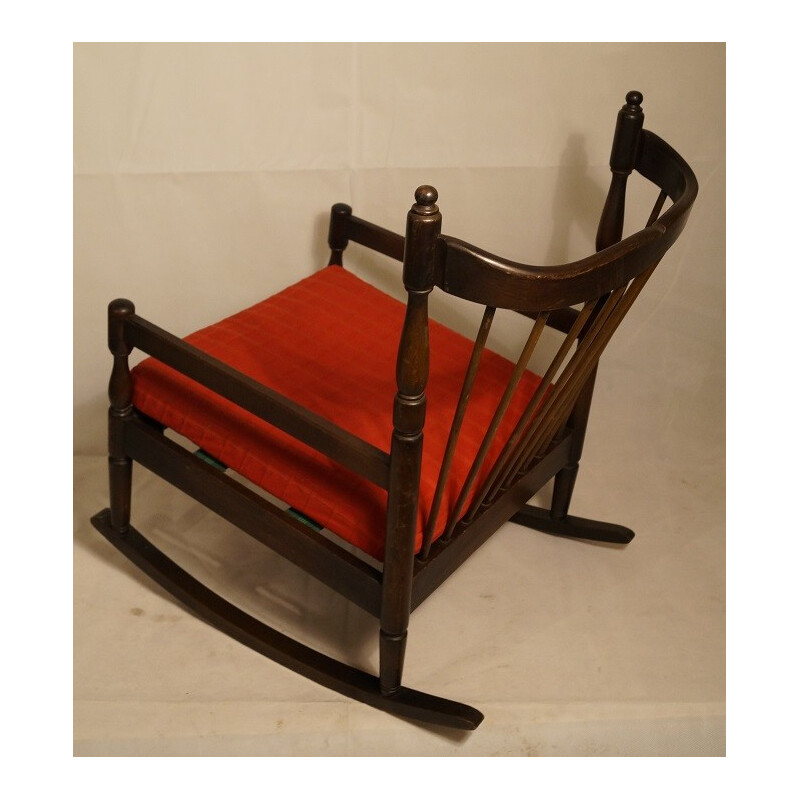 Vintage rocking chair with red fabric - 1950s