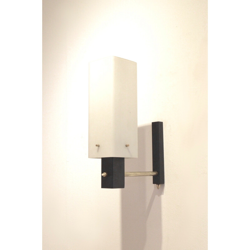 Squared brass and opaline wall light - 1950s