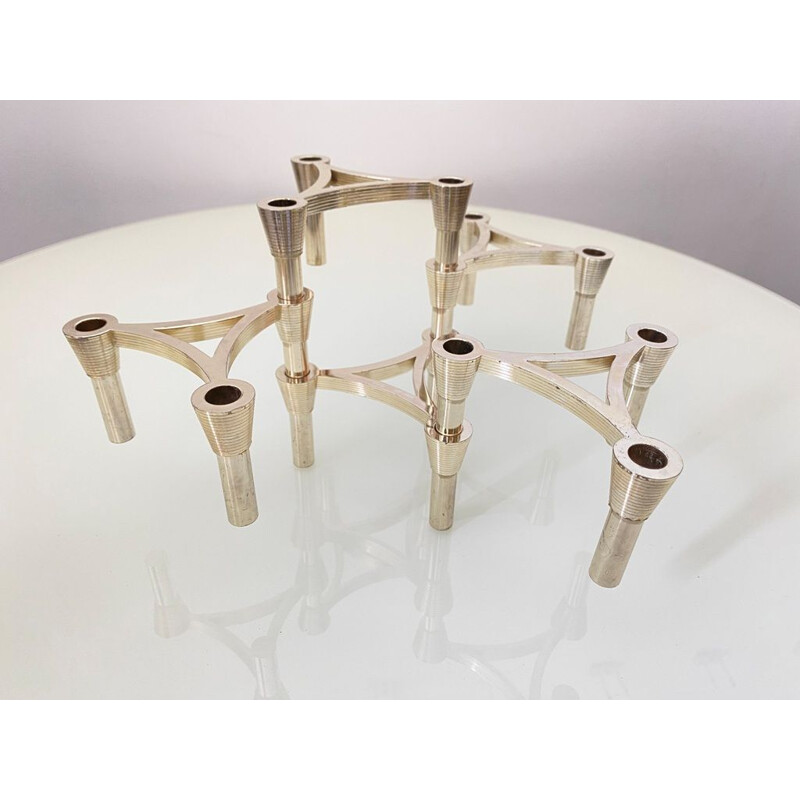 Set of 5 vintage nickel-plated metal candlesticks, Germany 1970s