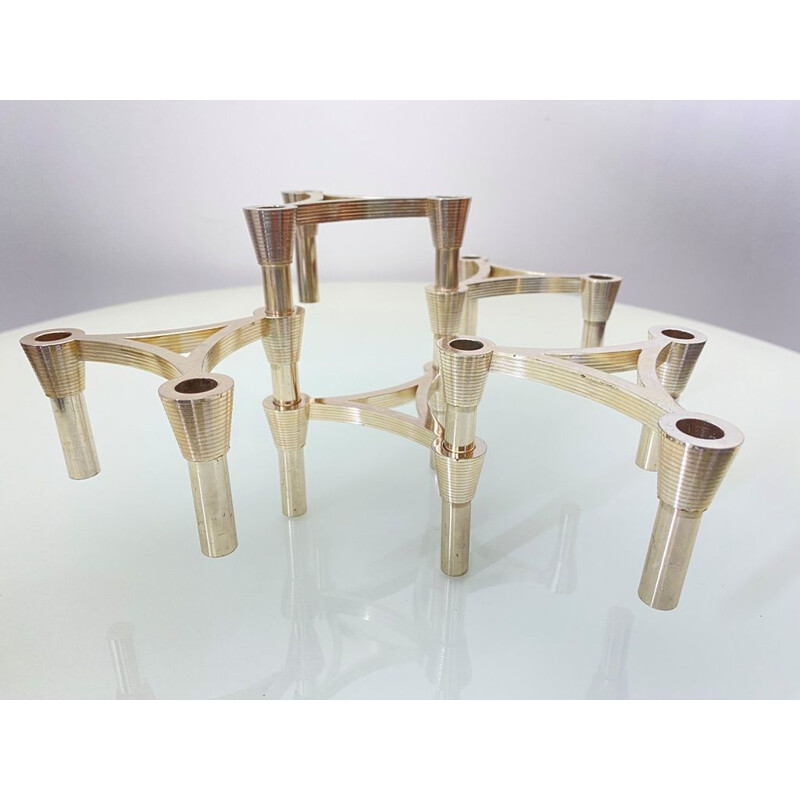 Set of 5 vintage nickel-plated metal candlesticks, Germany 1970s