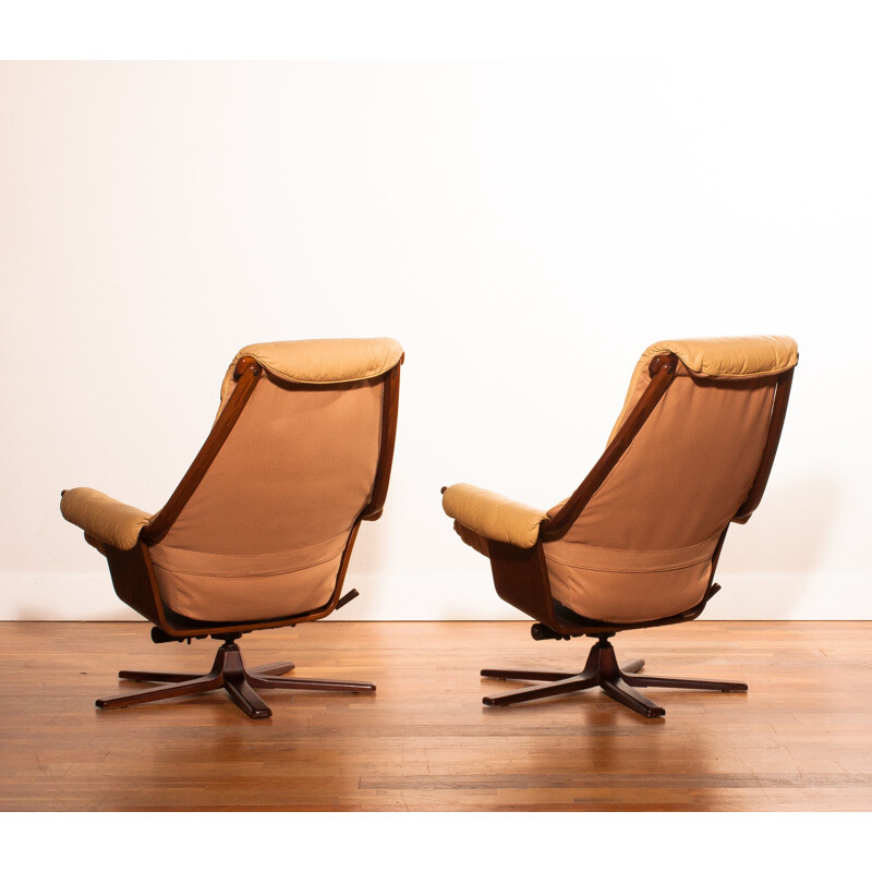 Pair of Göte Möbel armchairs in beige leather and teak - 1970s